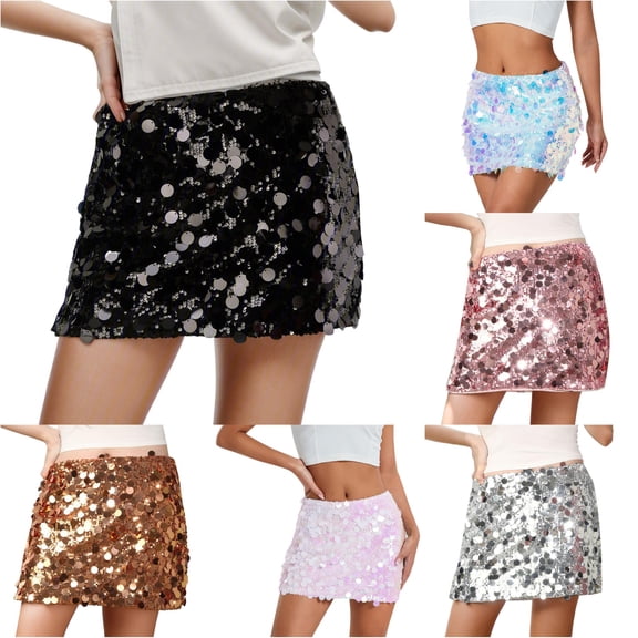 Wxolcjlv Large Sequin Mini Skirt for Women High Waist Sparkly Slim Fit Nightout Skirt