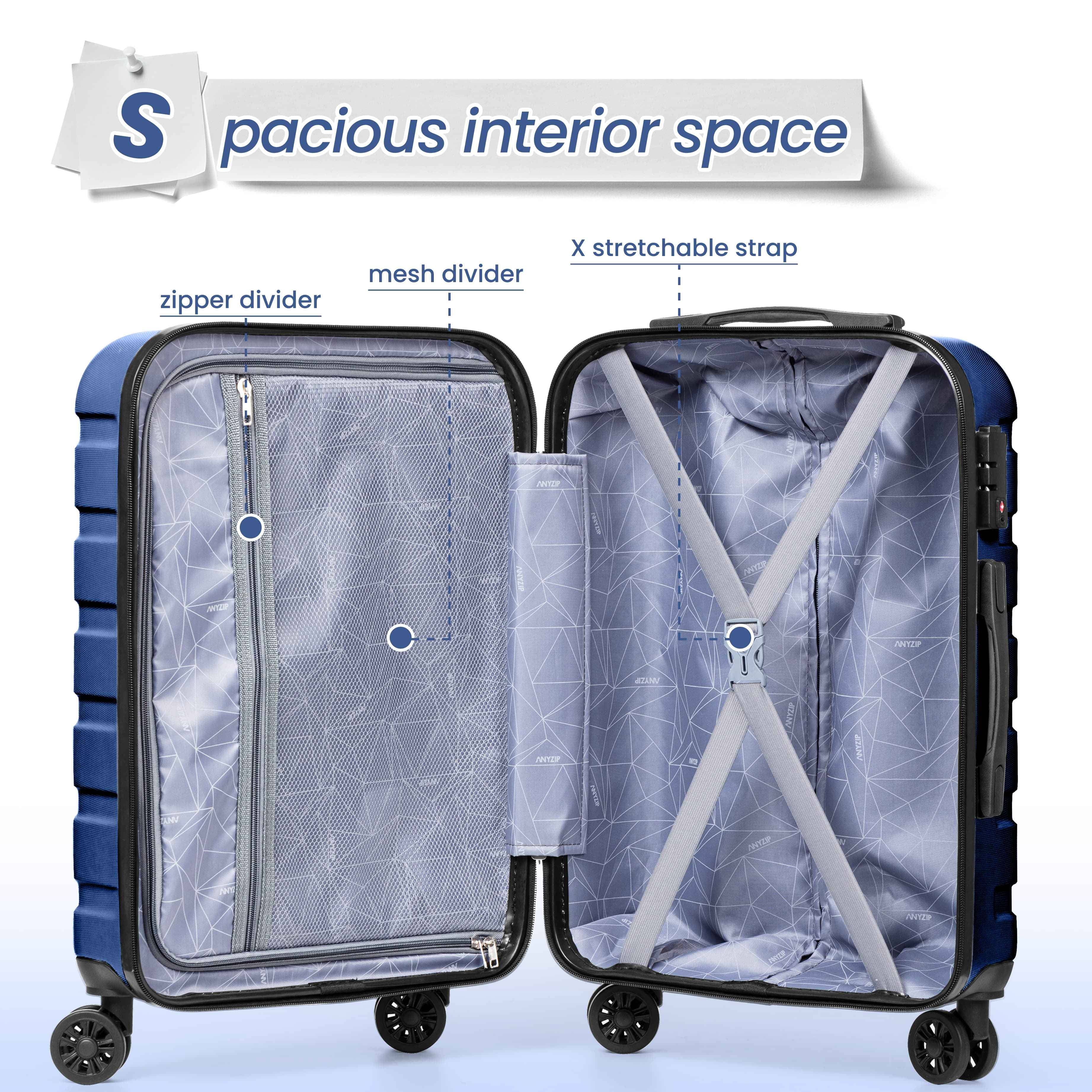 Luggage Set 3 Piece,PC ABS Lightweight Hardside Suitcases with TSA Lock,Carry on luggage with Wheels,DarkBlue