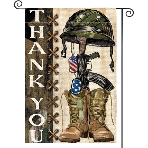 Memorial Day Thank You Heroes Garden Flag 12x18 Inch Double Sided, Military Soldiers Boots Patriotic Veteran Yard Outdoor Decoration