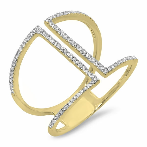 Dazzlingrock Collection 0.30 Carat (ctw) 14K Round White Diamond Ladies Geometric Fashion Ring 1/3 CT, Yellow Gold, Size 10