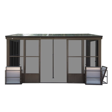 HNGKNG 10x12FT All Season Sunroom Outdoor Permanent Wall Mounted Solarium with Detachable Polycarbonate Windows Aluminum Lean to Gazebo Sun Room with 2 Lockable Sliding Doors for Garden