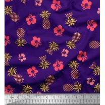 Soimoi Purple Cotton Voile Fabric Floral & Pine Fruits Print Fabric by Yard 42 Inch Wide