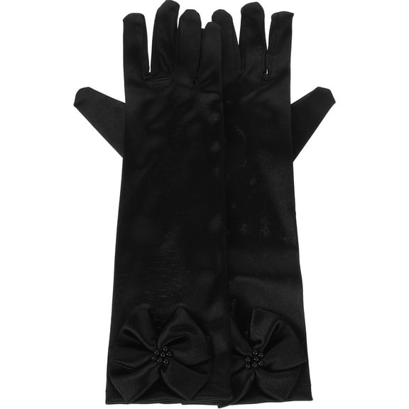 WHAMVOX 1 Pair Black Satin Gloves For Girls Elegant Bowknot Long Finger Formal Events Dress Accessories 11.4X3.9X0.4In