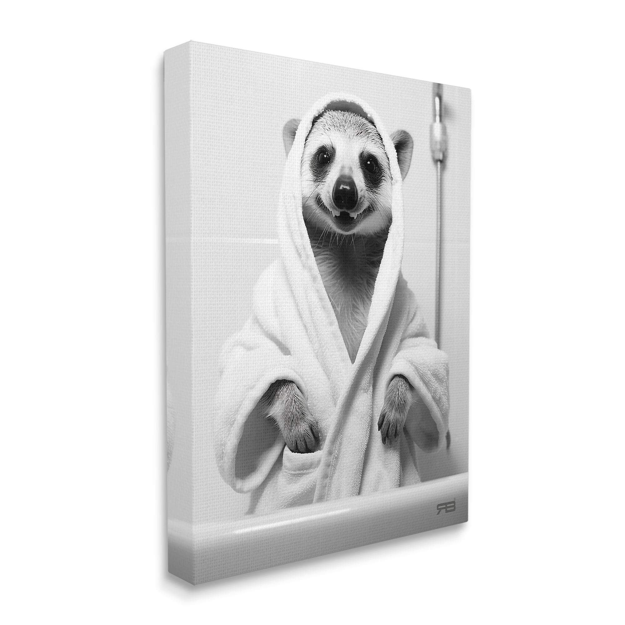 Stupell Industries Animal in Bathroom Robe Animals & Insects Painting Gallery Wrapped Canvas Art Print Wall Art, 30 x 40