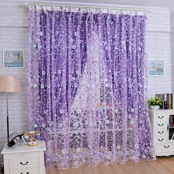 Tyidzon Print Floral Sheer Curtains Purple Curtains for Living Room Bedroom Partition Curtains 100X200Cm