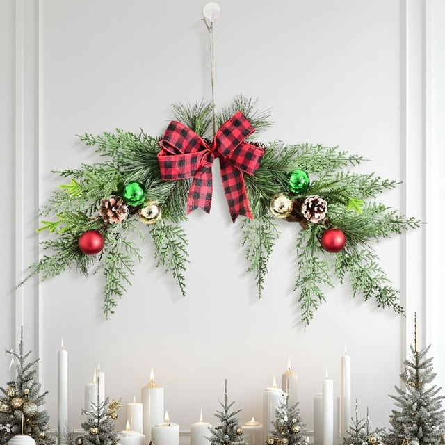 RKSTN christmas ornaments Christmas Scottish Wreath Decoration Bow Leaf Christmas Party Scene Decoration Window Decoration