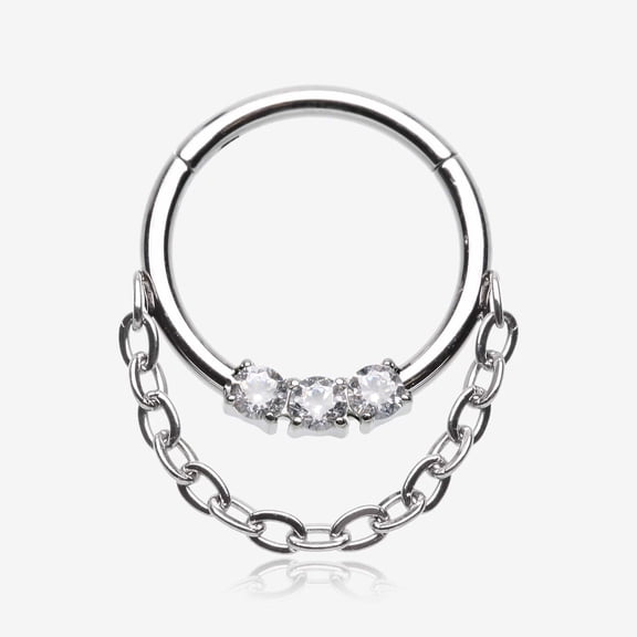 Chained Classic 3 Gem Sparkle Clicker Hoop Ring