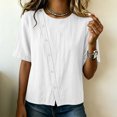 thumbnail image 5 of TGSLY Asymmetrical Button Placket Tops for Women Lightweight Thin Crew Neck Solid Color Blouses Loose Fit Dressy Casual Half Sleeve Shirts M, 5 of 7