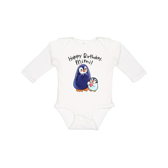 Inktastic Happy Birthday, Mimi- Cute Penguins Boys or Girls Long Sleeve Baby Bodysuit