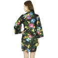 thumbnail image 2 of Bimba Women Short Cotton Robe Floral Print Getting Ready Bridesmaid Robes- Black, 2 of 5