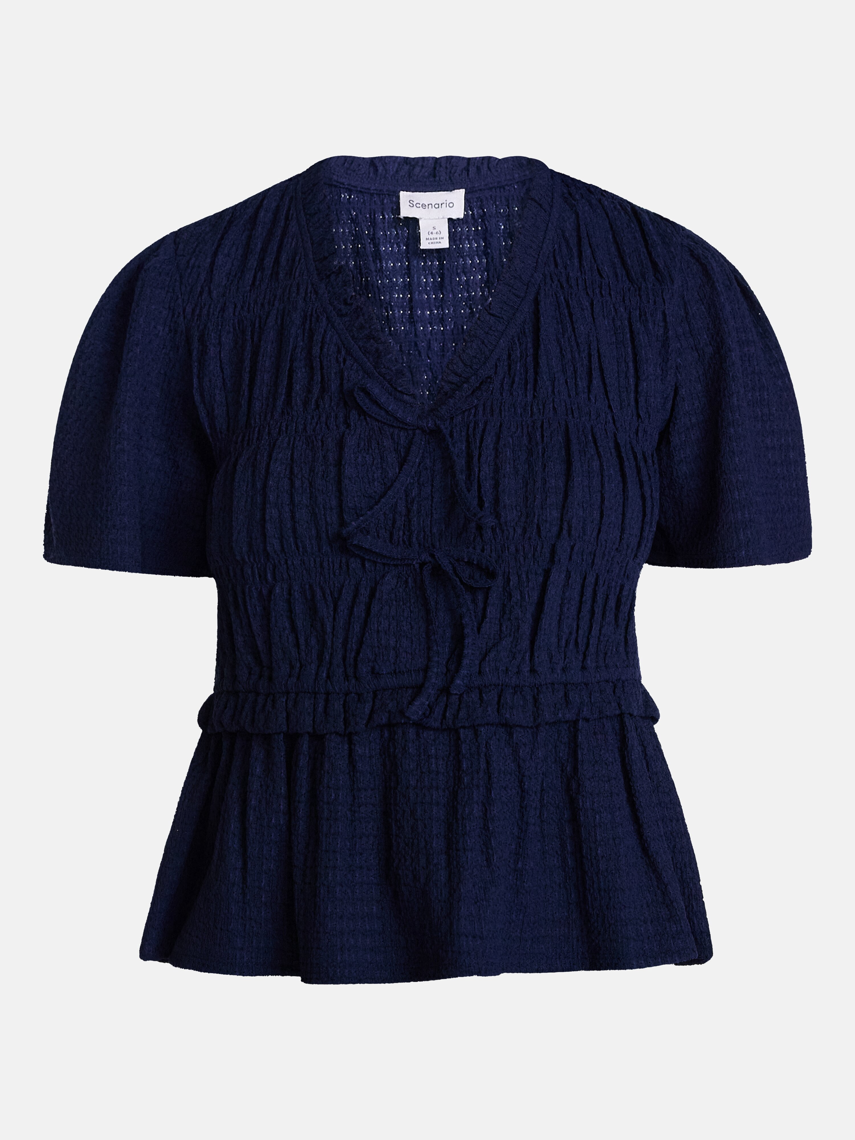 Scenario Women's and Women's Plus Textured Tie Front Top, Sizes XS-4X