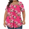 thumbnail image 2 of Xixinqiwan Womens Short Sleeve Tops Plus Size Tunic Shirts Square Neck Summer Floral Loose Fit Dressy Blouse Hot Pink XXL, 2 of 5