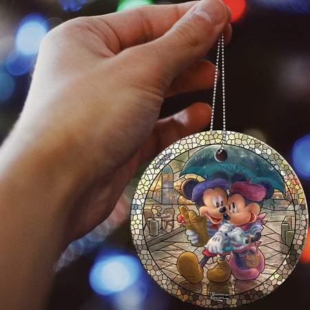 Mickey And Minnie Mouse Christmas Ornaments Disney Mickey And Minnie Paris Sweetheart Christmas Holiday Glass Ornament ()