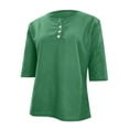 thumbnail image 5 of Women's Short Sleeve Structure Breathable Plain Sports Shirt For Tennis Summer Fitness Casual Business Top,Green,XL, 5 of 6