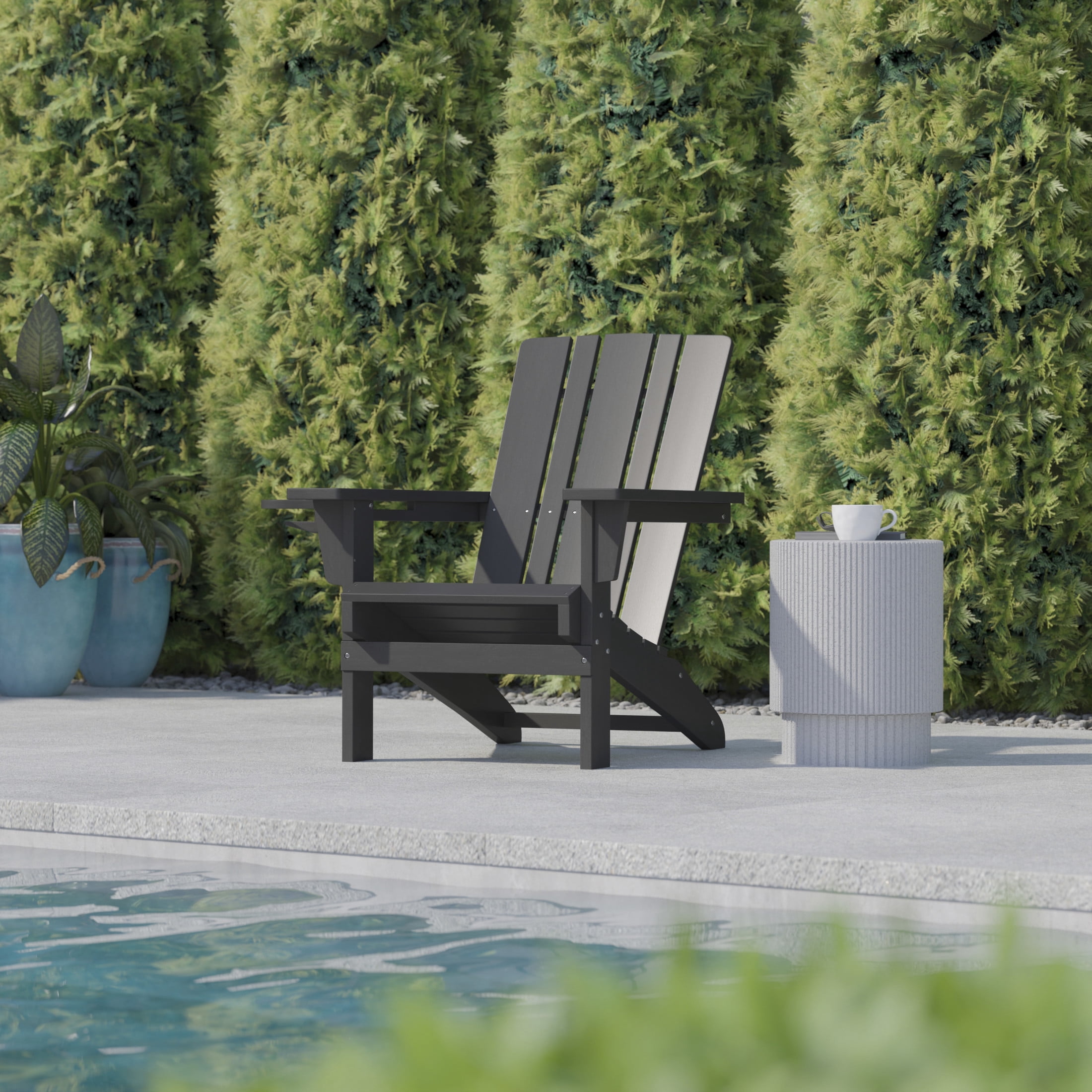BizChair Adirondack Chair with Cup Holder, Weather Resistant HDPE Adirondack Chair in Gray
