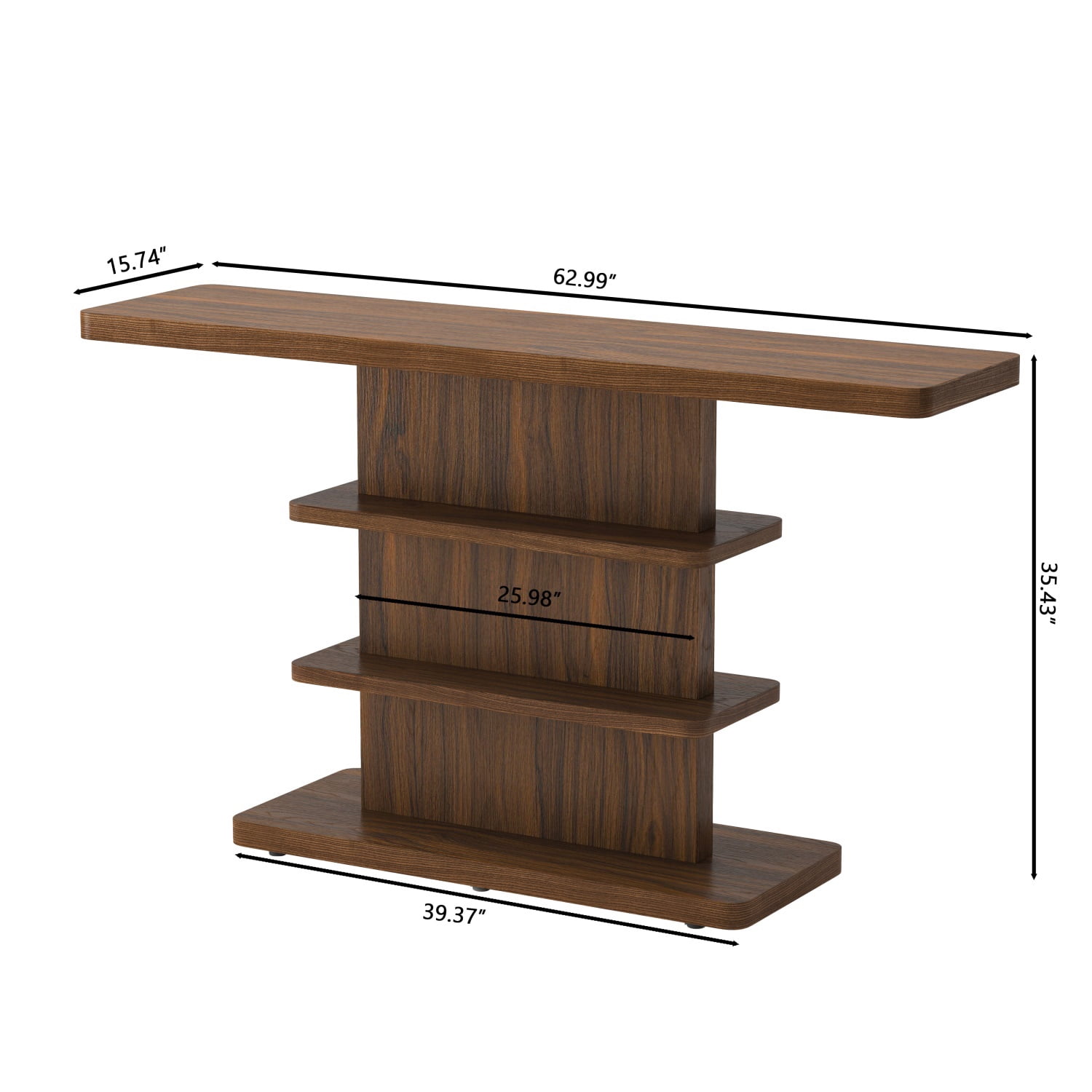 Hommoo 63" Vintage Narrow Console Table with 2-Tier Open Storage Shelves,Stylish Design High Weight Capacity, Suitable for Living Room,Hallway, Walnut