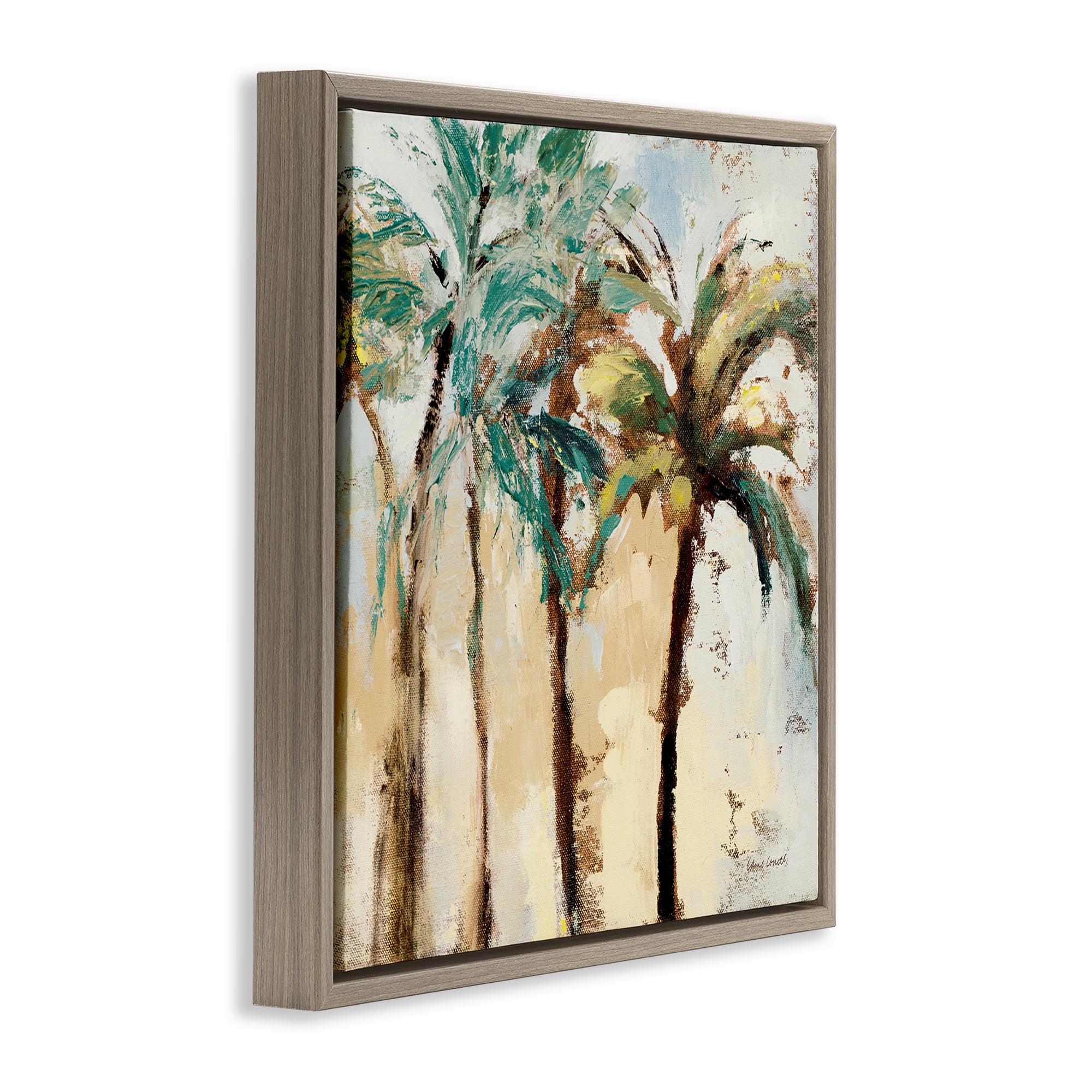 Stupell Industries Rustic Brushed Palm Trees Botanical & Floral Painting Brown Floater Framed Canvas Art Print Wall Art, 25 x 25