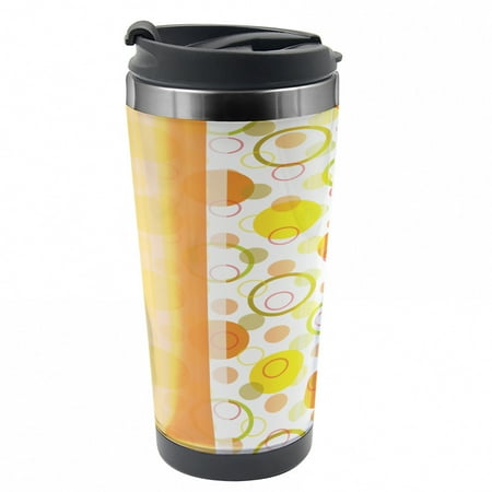 

Abstract Travel Mug Circular Round Steel Thermal Cup 16 oz by Ambesonne