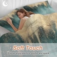 thumbnail image 4 of 3 Piece Modern Turquoise Gold Duvet Cover Set Full Size, Microfiber Comforter/Quilt Cover with Corner Ties and 2 Pillowcases, Abstract Teal Minimalist Art All Season Soft Bedding with Zipper Closure, 4 of 8