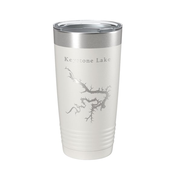 Keystone Lake Map Tumbler Travel Mug Insulated Laser Engraved Coffee Cup Oklahoma 20 oz White