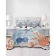 thumbnail image 2 of Quilts Twin-XL Size Bedding Set, Teal Blue Coastal Lightweight Quilted Comforter, Starfish Coral Shell Wooden Summer Ocean Soft Bedspread Coverlet with Pillow Covers for All Season, 68" x 98", 2 of 7