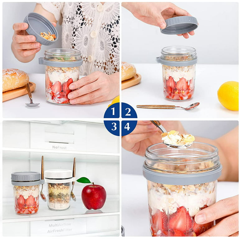 Patiofeel Overnight Oats Jars, Overnight Oats Container with Lid and Spoon,  10 oz Cereal, Milk, Vegetable and fruit Salad Storage Container with