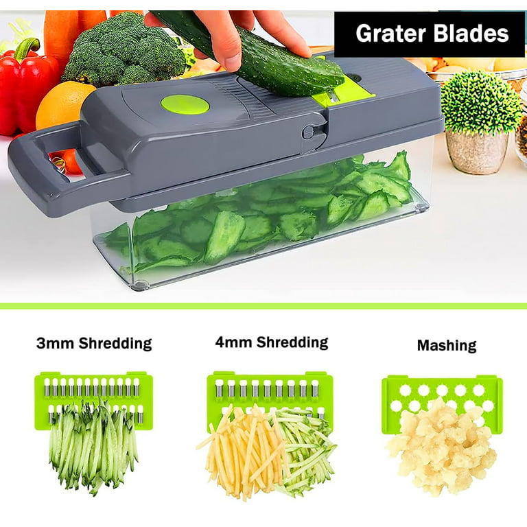 Vegetable Chopper, RKINC Mandoline 14 in 1 Slicer Cutter Chopper and Grater  8 Replaceable Stainless Steel Vegetable Cutter with Egg Separator Hand  Guard Julienne Grater for Onion Potato Fruits 