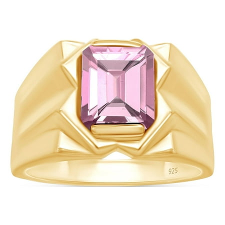 AFFY 8x10 mm Simulated Birthstone Men s Ring Pink Tourmaline In 14K Yellow Gold Plated 925 Sterling Silver. Ring Size 8.5
