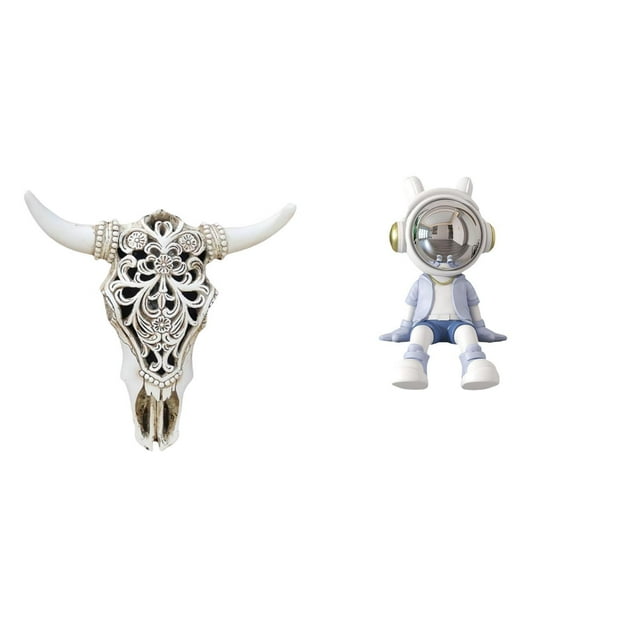Escultura de pared de calavera,Estatua de resina con cabeza de vaca para decoración de pared y hogar,Figura de escritorio,Estante con estatua de astronauta para decoración de oficina y