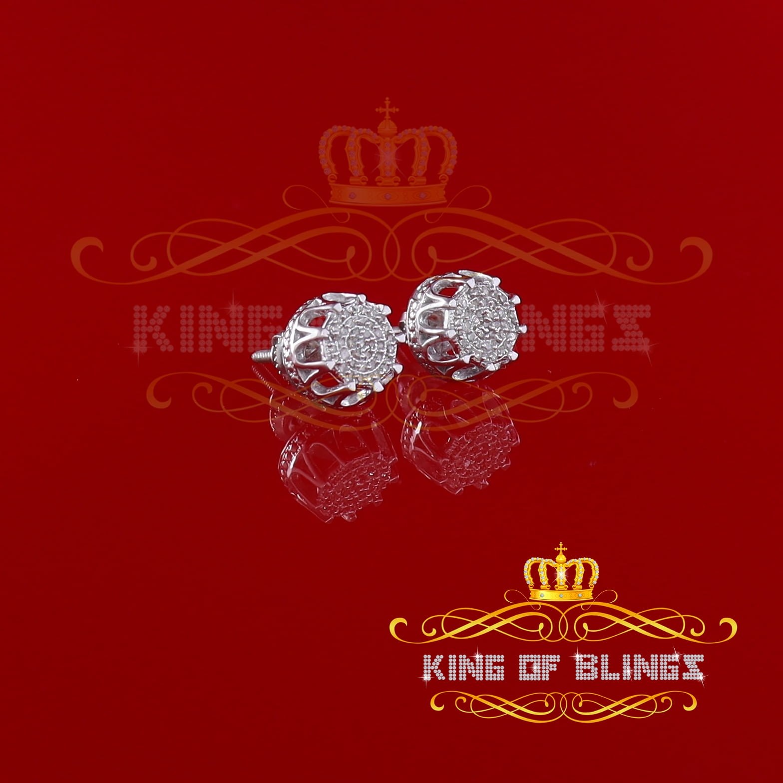 King of Bling's 925 Sterling Silver 0.18ct Diamond For Women's/ Men's White Stud Round Earrings