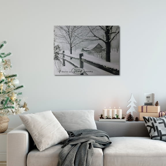 Northlight Fiber Optic Lighted "You're in Ford Country" Snowy Cabin Canvas Wall Art 12" x 15.75"