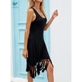 thumbnail image 4 of Deago Women's Summer Solid Sleeveless Beach Dress Bikini Cover Up Casual Tassel Sun Dress Vacation Short Dresses (Black, M), 4 of 6