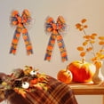 thumbnail image 2 of Axiiglly Thanksgiving Fall Decor Bows, 2pcs 19x10"Large Orange Pumpkin Plaid Hanging Bow Fall Decorations for Home Pre-Tied Bows for Wreaths Swag Indoor Outdoor Holiday Decor, 2 of 7