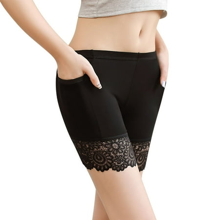 2pack Women s Solid Pants Glare Big Boys Shorts Cotton Lace Splice Non Rolling Womens Under Garments Shorts Plus Size Leggings Tight Sheer Shorts Set for Women Underwear Pocket Short Pant