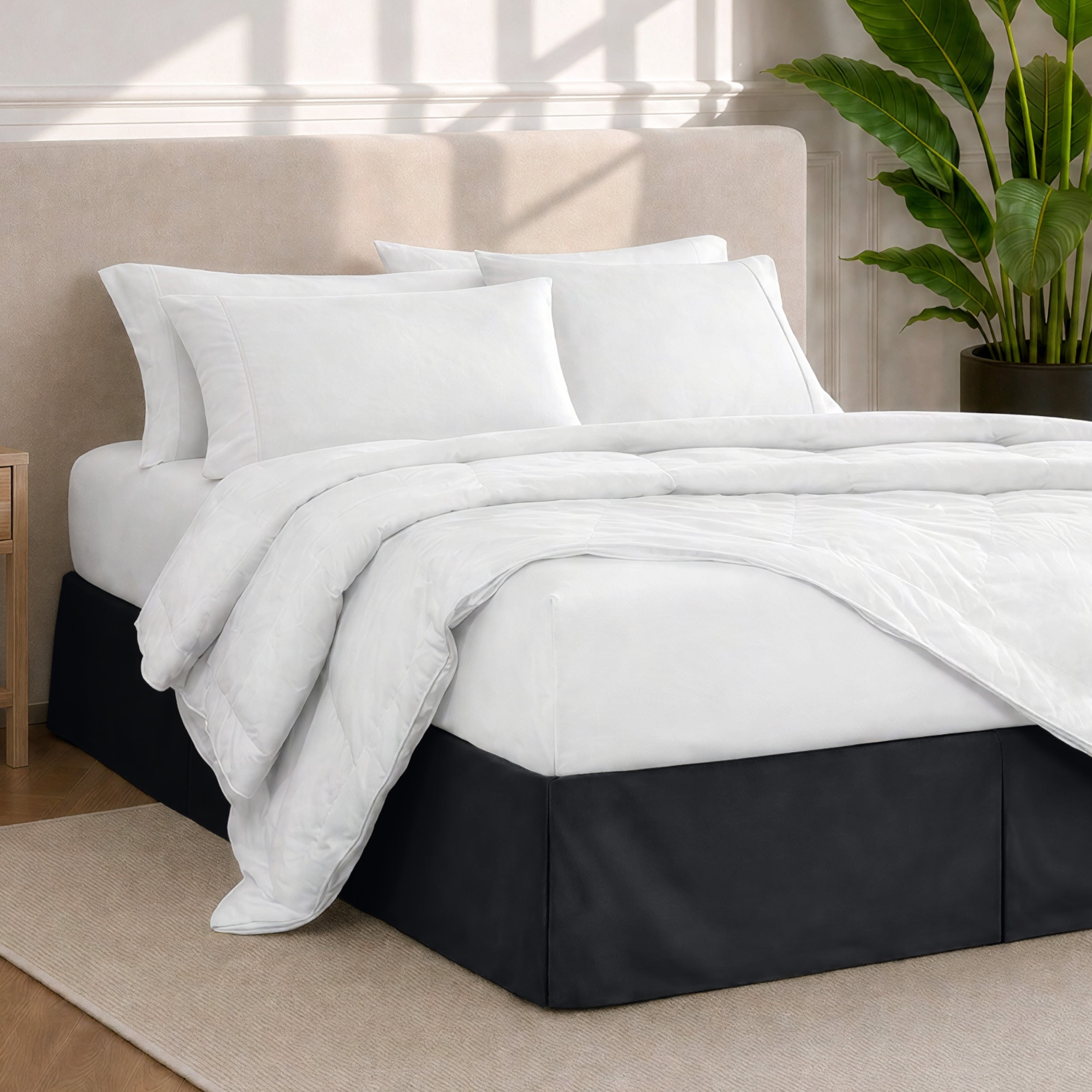 Bare Home Double Brushed Bed Skirt - Premium 1800 Collection - 15-inch Drop - Queen, Black