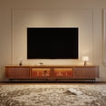 thumbnail image 3 of POVISON-118.11"Mid-Century Modern Tambour Door TV Stand with LED Lights, Walnut Color TV Console, Ash Rolling Door Media Console with legs, 3 of 9