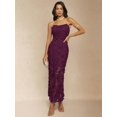 thumbnail image 3 of Maroon 3D Floral Lace Strapless Sheath Maxi Dress For Evening, 3 of 21