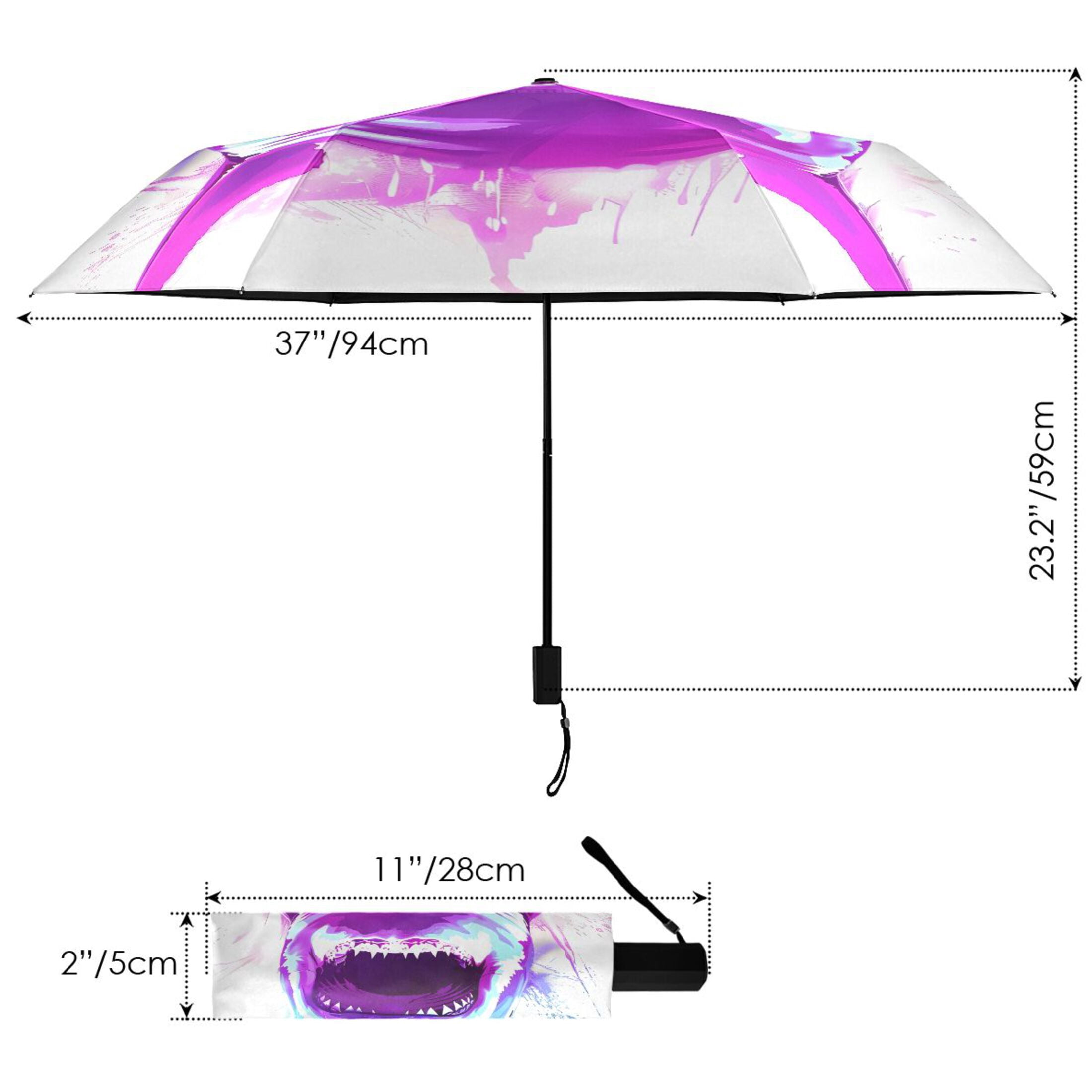 Compact Sun Umbrella Windproof Travel Umbrellas for Rain Strong Portable UV Protection Fierce Fantasy Shark