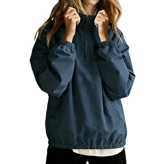 Half-Zip Rain Jackets for Women Lightweight Windbreaker Outdoor Pullover Raincoat with Pockets Hiking Travel