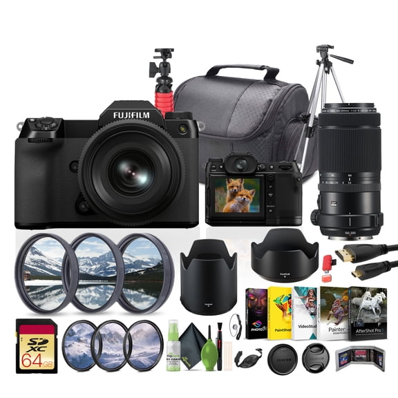 FUJIFILM GFX 50S II Medium Format Mirrorless Camera with 35-70mm Lens Kit   GF 100-200mm f/5.6 R LM OIS WR Lens   Professional Filter Kit   64GB Memory Card   Tripod   More