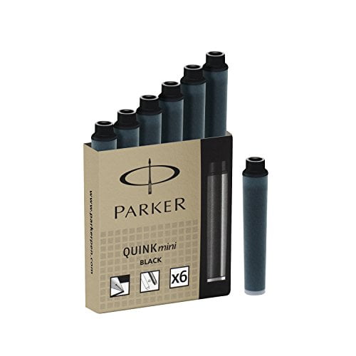Parker Quink Mini Permanent Ink Refill Cartridge for Quink Fountain Pens, Black, 6-Pack (1741299)