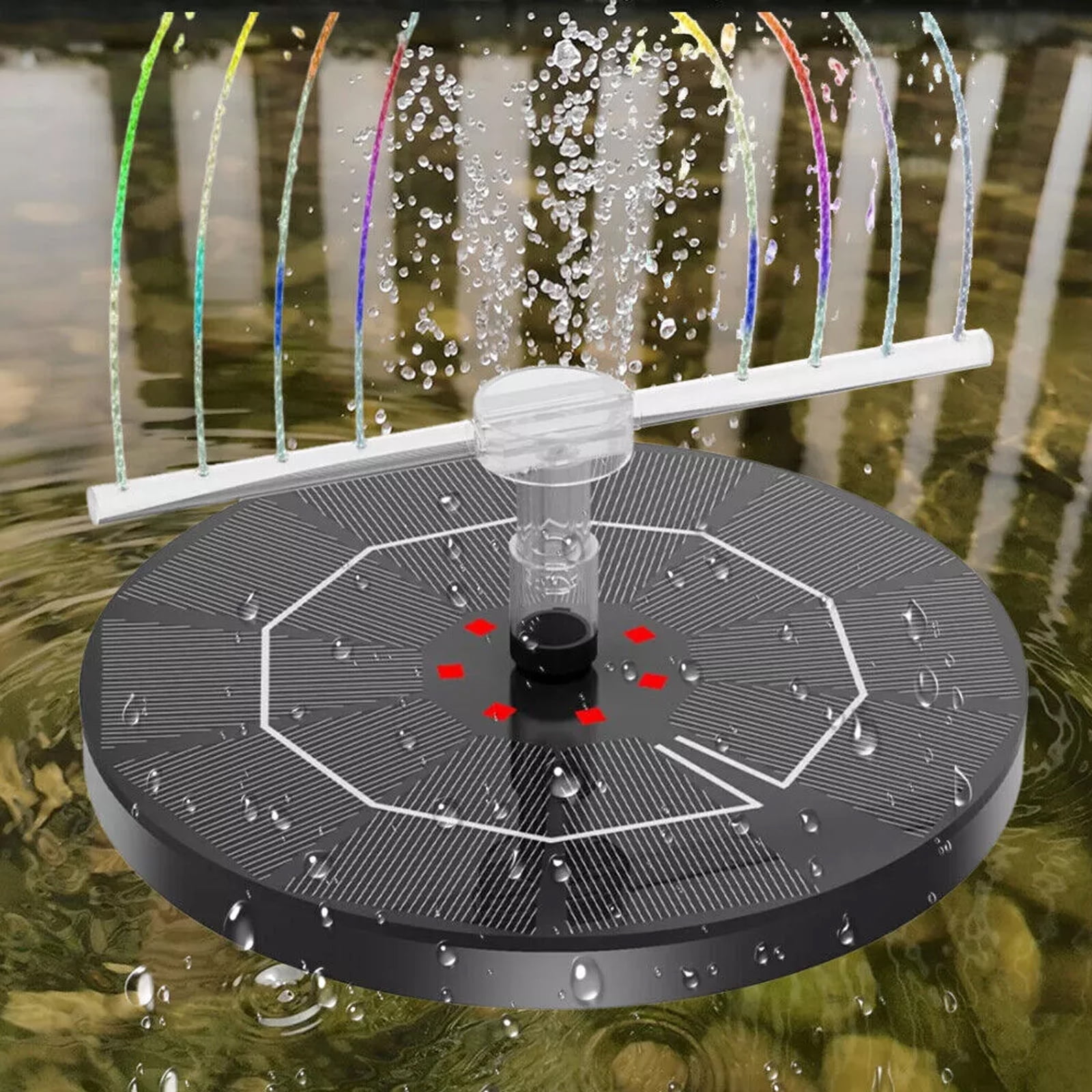 Soapow 8 LED Solar Fountain Pump, Bird Bath Fountains with Colorful Lights, 7 Nozzle and Fixer, Floating Rotating Water Fountain for Fish Tank, Garden, Pond, Outdoor, Swimming Pool and Aquarium
