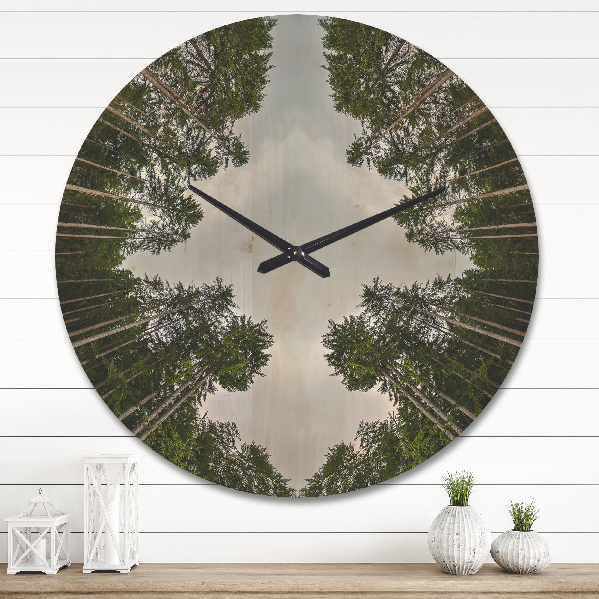 Designart 'Circle Composition of Coniferous Forest Trees ' Modern Wood Wall Clock