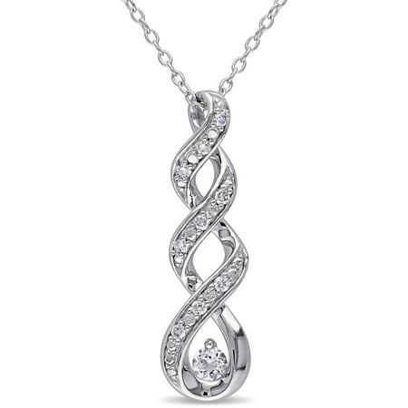 Miabella 1/6 Carat T.G.W. Created White Sapphire and 1/10 T.W. Diamond Sterling Silver Twisted Infinity Pendant, 18