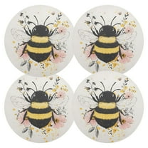 Ryvnso A Bee with Flower Round Plate Mats Dining Table Placemat Set of 4 for Holiday Decoration