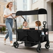 Tripland Wagon Stroller for Kids, 2-Seater All-Terrain Wagon with Canopy,Pull & Push Handle,Black