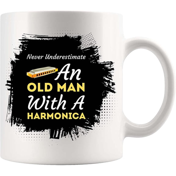 mens an old man with a harmonica music musician Mug 11Oz Cup White Cups