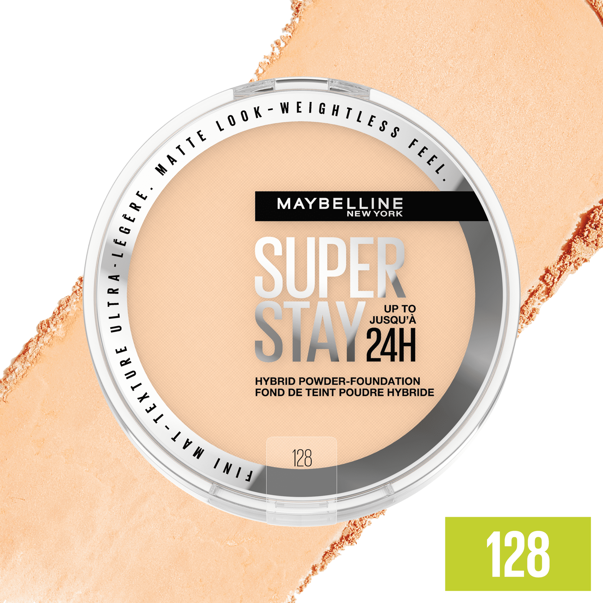 (2 pack) Maybelline Super Stay Hybrid Powder Foundation Makeup, Soft Matte Finish, Color 128, 0.21 oz