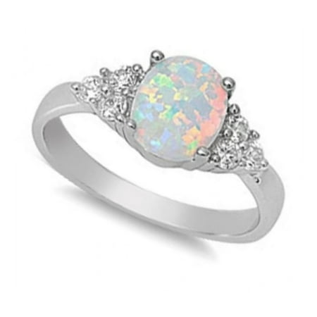 - 925 Sterling Silver Lab opal Gem Ring