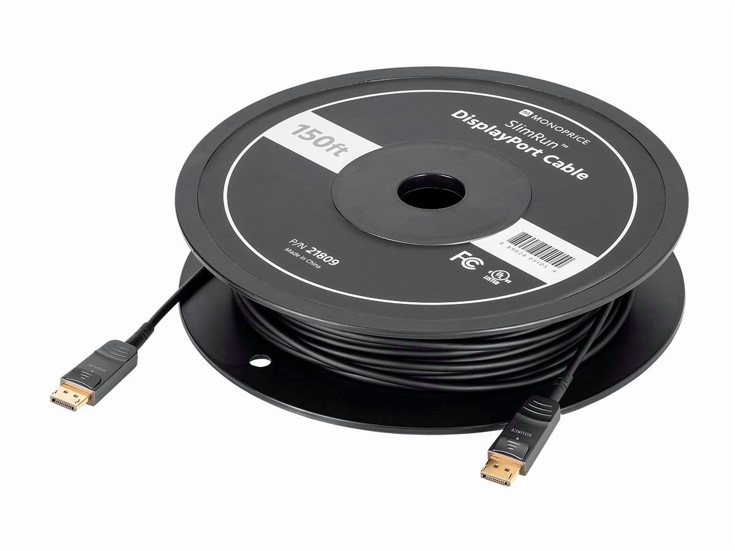 Monoprice DisplayPort Cable - 20 feet | 32.4Gbps, 8K@30Hz, 5K@60Hz, 4K@120Hz, Fiber Optic, AOC - SlimRun AV Series
